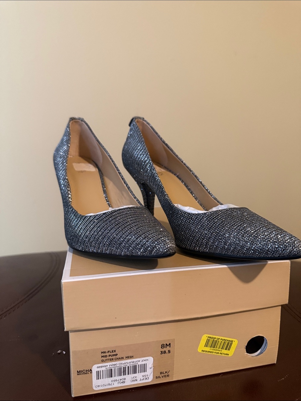 Michael Kors Silver Glitter Chain-Mesh Pointed Pump